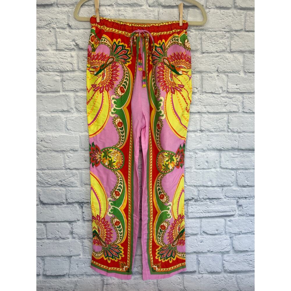 NWT FARM Rio Multicolor Beach Toucans Scarf Straight Leg Pants XS - Picture 2 of 16